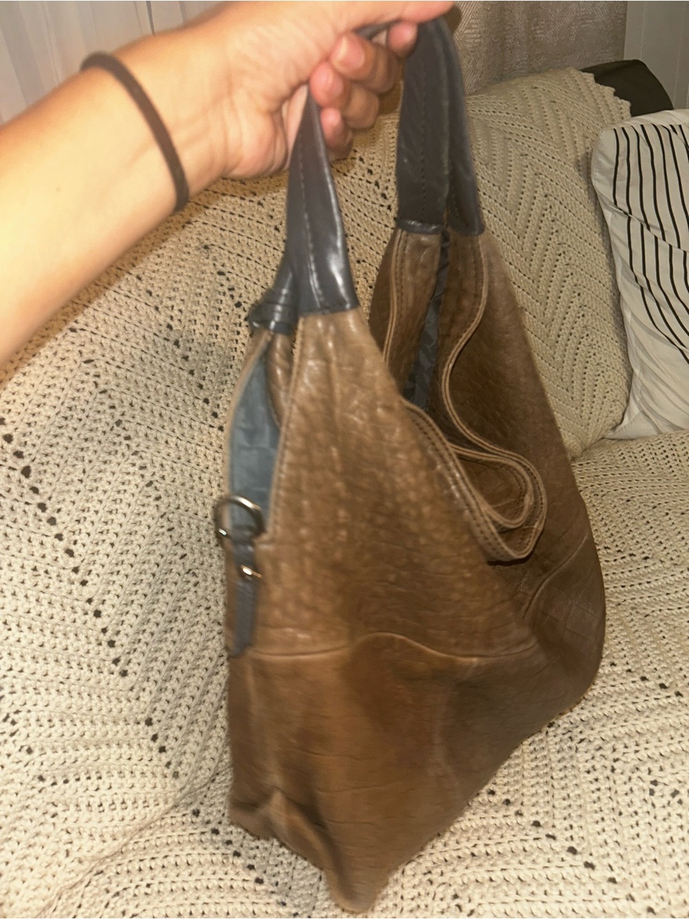 Furla Brown Textured Leather Shoulder Hobo
